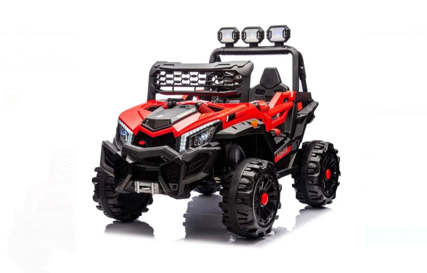 Ηλεκτροκίνητο Όχημα Off Road Τζιπ Διθέσιο Κόκκινο με 3 Προβολείς 12V & Τηλεχειριστήριο